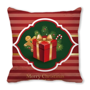Détail de la taie d'oreiller de Noël avec rayures rouges, bonhomme de pain d'épices et motifs