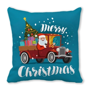 Détail de la taie d'oreiller de Noël sarcelle avec le Père Noël dans un camion rouge