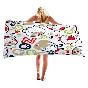 Cartoon bear pattern thick beach towel with red letter Z on white background