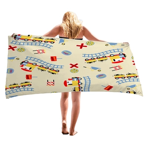 Serviette de plage en microfibre avec motif de train de dessin animé pour enfants