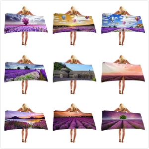 Microfiber Beach Towel Quick Dry Absorbent Lavender Landscape Digital Print Bath Towel For Swimming Travel Holiday