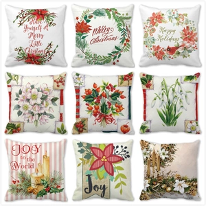 Peach Skin Velvet Decorative Pillowcase Christmas Floral Green Plant Square Cushion Cover For Sofa Living Room Decor