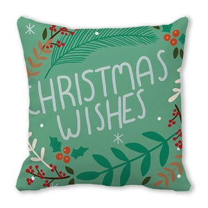 Christmas Wishes botanical throw pillow cover with green foliage and berries print