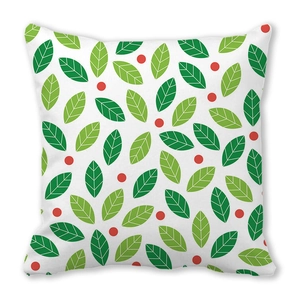 Minimalist white pillowcase with geometric green leaves and red berry print pattern