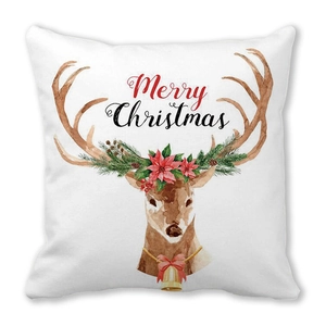 Detailed close-up of Christmas reindeer print and Merry Christmas text on pillowcase