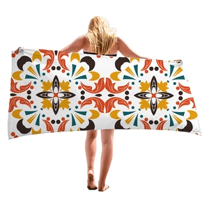 Böhmisches Strandtuch mit geometrischem Blumenmuster aus dickem Baumwollstoff