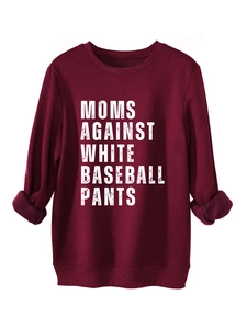 Close-up of slogans print and thick fleece lining on deep red thermal sweatshirt