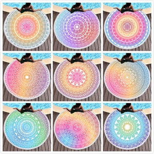 Asciugamano da Spiaggia Rotondo in Microfibra con Nappe Boho Mandala Sfumato Grande Circolare Assorbente Asciugatura Rapida per Estate Piscina Picnic