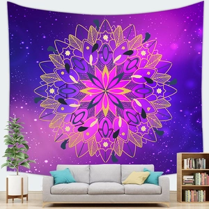 Sterren mandala wandkleed met paars en goud bloemenpatroon voor wanddecoratie in huis