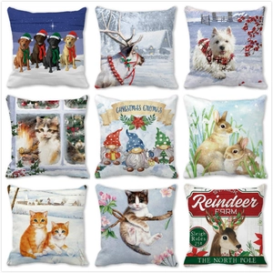 Christmas Cute Cat Print Peach Skin Decorative Pillowcase Square Throw Pillow Cover For Sofa Living Room Home Holiday Decor