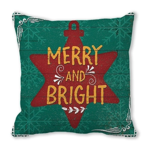 Detail of Merry and Bright Christmas pillow cover with star design and snowflake pattern