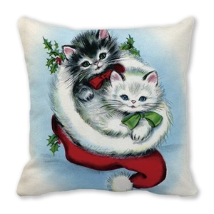 Cute Christmas kittens in red stocking printed peach skin square pillowcase cover