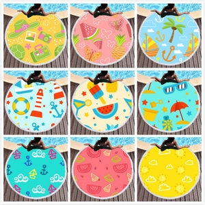 Asciugamano da Spiaggia Rotondo in Microfibra Con Frange Motivo Frutta Estiva Tropicale Floreale Nautico Assorbente Asciugatura Rapida Coperta da Picnic