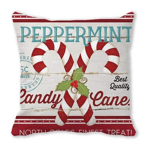 Vintage Christmas peppermint candy cane peach skin pillowcase with holly berry design