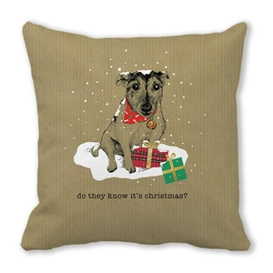 Housse de coussin de Noël avec motif chiot et flocons sur tissu doux en peau de pêche