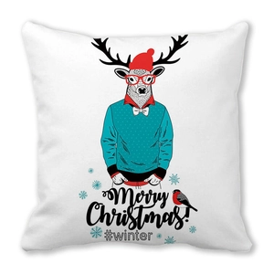 Détail de la housse de coussin de Noël avec renne et texte Merry Christmas