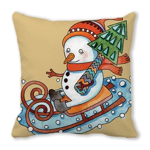 Détail de l'imprimé aquarelle bonhomme de neige sur la taie d'oreiller de Noël