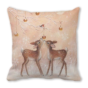 Christmas deer pillowcase with watercolor reindeer and festive golden ornaments print
