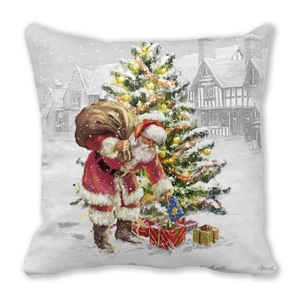 Detailed view of Christmas pillowcase featuring Santa and snowy village illustration