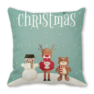 Housse de coussin de Noël carrée avec bonhomme de neige renne et ours sur fond vert clair