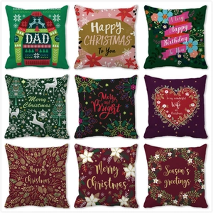 Festive Christmas Throw Pillowcase Peach Skin Velvet Cushion Cover Merry Christmas Lettering Snowflake Reindeer Pattern Home Decor