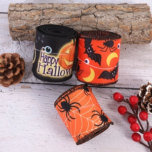 Three-roll Halloween decorative ribbon set with spider, pumpkin, and bat festive patterns