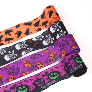Halloween ribbon set with pumpkin, skull, and black cat patterns for DIY party decor