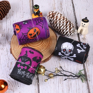 Halloween ribbon set featuring pumpkin, skull and spider web prints for party DIY decoration