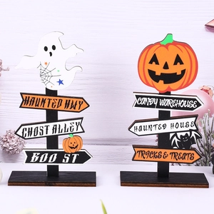 Halloween wooden ghost and pumpkin signpost ornaments for festive home decor