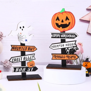 Halloween wooden tree signs featuring haunted house pumpkins and ghosts for festive decor