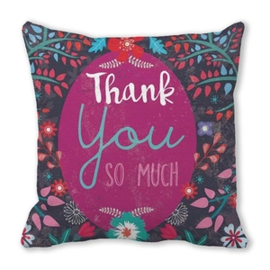 Detail of Thank You So Much square pillowcase with vintage floral design and soft peach skin texture