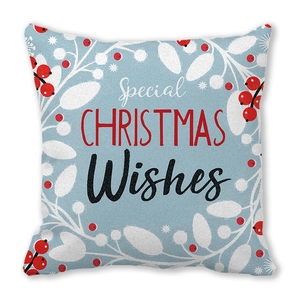 Detail showing Christmas pillowcase fabric with red berries and Special Christmas Wishes print