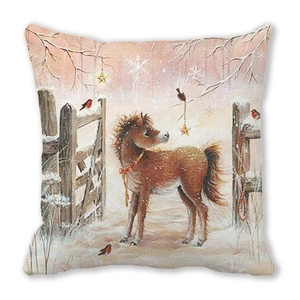 Christmas reindeer series pillowcase with festive deer and robin illustration on white background