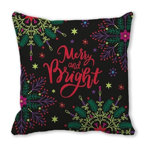 Black Merry and Bright Christmas pillowcase with colorful snowflakes and stars