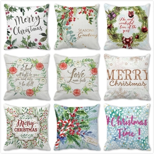 Kerstmis Bloemkrans Kussensloop Perzikhuid Polyester Decoratieve Kussenhoes Feestelijke Vakantie Huisdecoratie Voor Bank