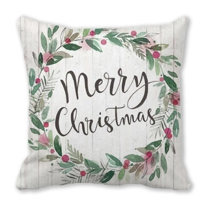 Detail van de perzikhuidstof met een feestelijke kerstkrans en Merry Christmas tekst