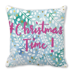 Kerst kussenhoes met blauwgroen aquarelontwerp en gouden stippen voor huis