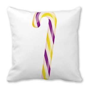 Detailed view of white peach skin cushion cover with modern purple candy cane print