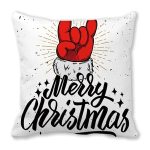Close-up of Merry Christmas rock sign print on white peach skin pillowcase