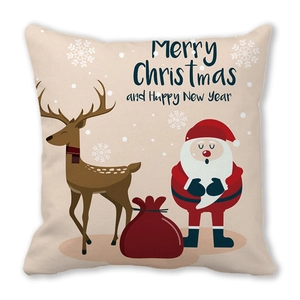 Detail of Christmas pillowcase with Santa Claus, reindeer and Merry Christmas print