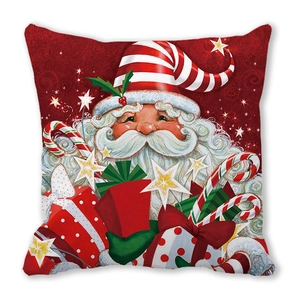 Christmas Santa Claus pattern pillowcase with gift boxes and candy canes on red background