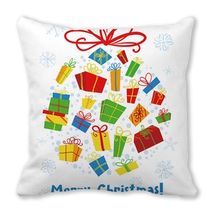 Christmas peach skin pillowcase with gift box ball pattern and Merry Christmas text