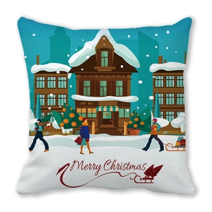 Detailed view of Merry Christmas print on soft peach skin fabric festive pillowcase