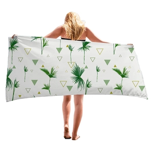 Serviette de plage épaisse avec imprimé palmier vert et motifs géométriques jaunes