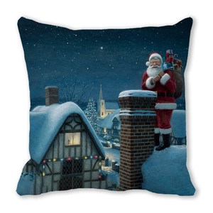 Detail of Christmas Santa Claus illustration on peach skin square pillow cover