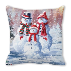 Christmas snowman family oil painting style peach skin square throw pillow cover
