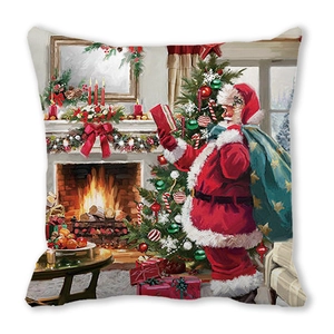 Christmas Santa Claus and decorated tree print square cushion cover for home decor