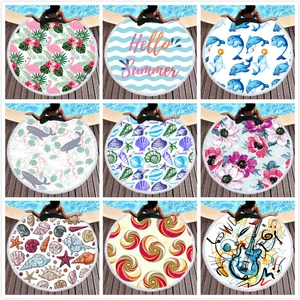 Round Beach Towel Microfiber Quick Dry Absorbent Tassel Fringe Sea Beach Swimming Pool Picnic Travel Tropical Print
