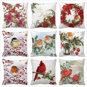 Weihnachten Cardinal Vogel Blumen Kopfkissenbezug Pfirsichhaut-Samt Winter Deko Kissenbezug Für Sofa Wohnzimmer Ohne Füllung