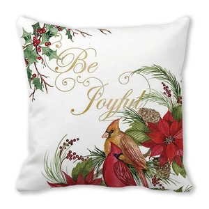Detail von Be Joyful Kardinalvogel und Weihnachtsstern Druck auf weißem Kissenbezug